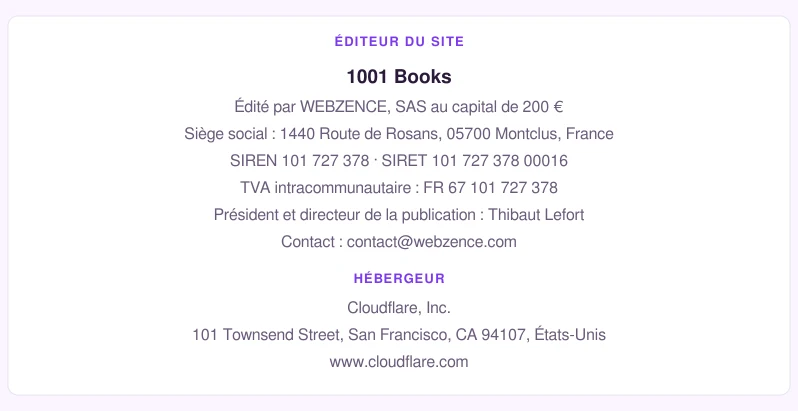 Coordonnées légales de l&rsquo;éditeur et de l&rsquo;hébergeur du site