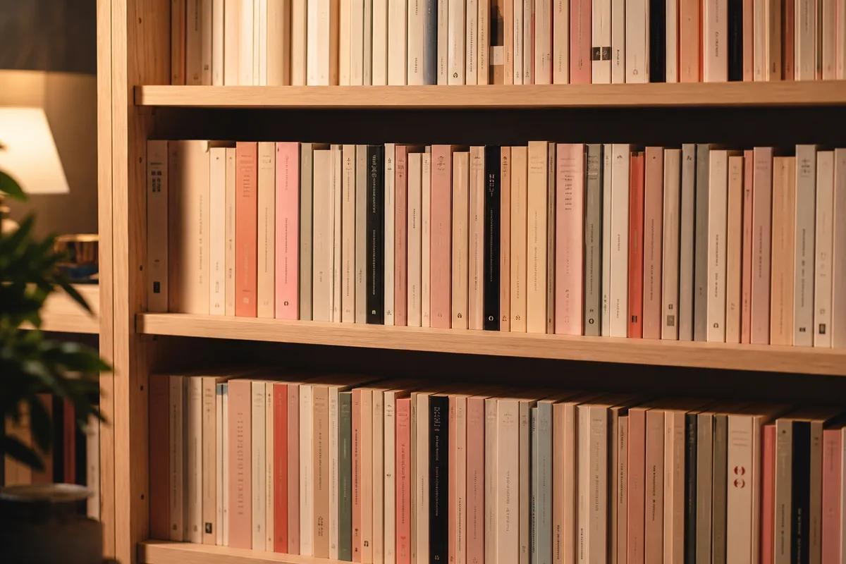 Rayonnage de romans sentimentaux aux couvertures colorées dans une librairie